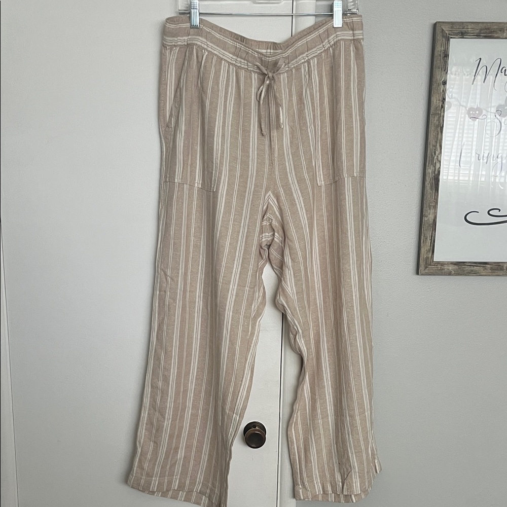 GAP Beige Striped Wide Leg Pants